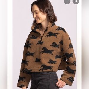 Pink Martini Tan & Black Sherpa Zip Pullover